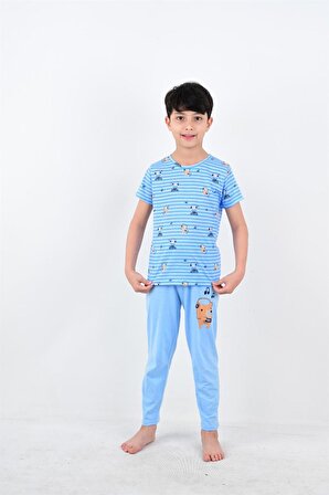 erkek çocuk kısa kollu pijama takımı nota mavi