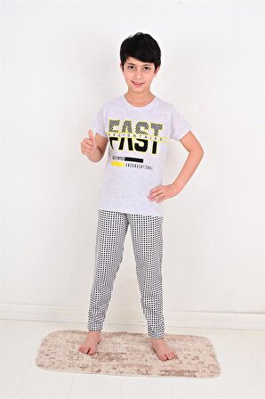 erkek çocuk kısa kollu pijama takımı fast model gri