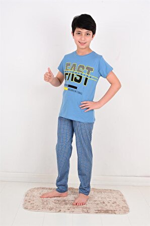 erkek çocuk kısa kollu pijama takımı fast model mavi