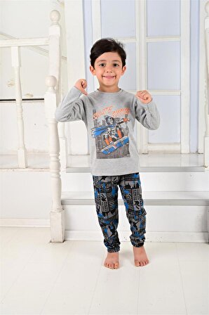 Erkek Çocuk Uzun Kollu Pijama Takımı Skate Ninja Gri