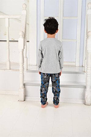 Erkek Çocuk Uzun Kollu Pijama Takımı Skate Ninja Gri