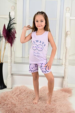 Kız Çocuk Askılı Pijama Takımı Always Smile Somon