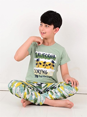 erkek çocuk kısa kollu pijama takımı california yeşil