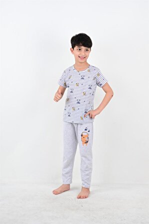 erkek çocuk kısa kollu  pijama takımı nota gri
