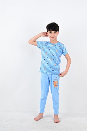 erkek çocuk kısa kollu pijama takımı nota mavi