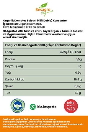 Organik Tuzsuz Domates Salçası 650GR