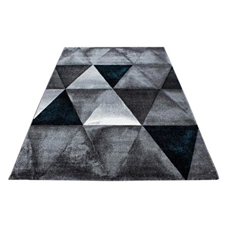 Halı modern tasarımlı Üçgen desenli salon halısı Siyah Gri mavi-CY_LUCCA1820BLUE