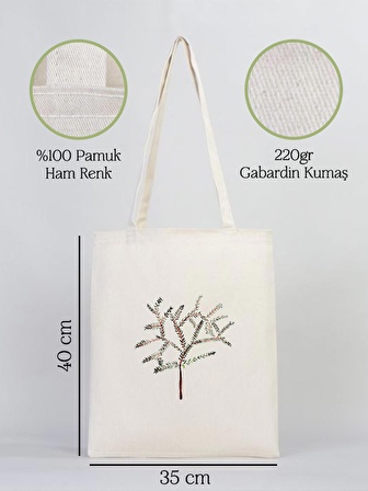 Zeytin Ağacı Baskılı Doğal Gabardin Bez Çanta - GDN20234001