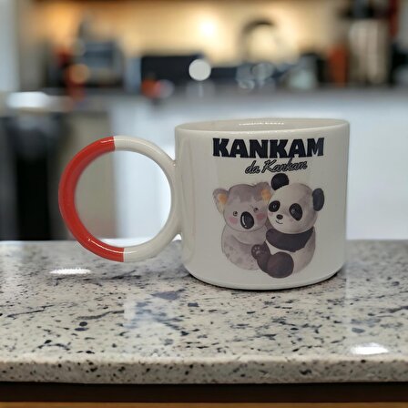 Kişiselleştirilebilir Kankam da Kankam Koala ve Panda Baskılı Turuncu O Kupa Bardak / Mug - Çay & Kahve Fincanı