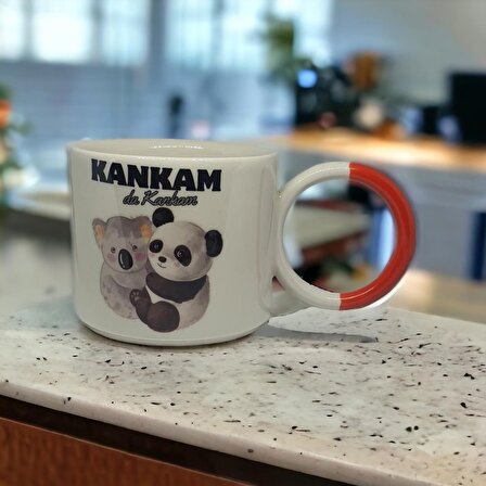 Kişiselleştirilebilir Kankam da Kankam Koala ve Panda Baskılı Turuncu O Kupa Bardak / Mug - Çay & Kahve Fincanı