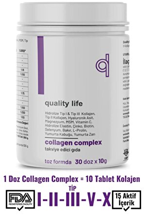Collagen Complex Saf Toz 300 GR Tip1 Tip2 Tip3 Tip5 Tip10 Hidrolize Kolajen Peptit Magnezyum