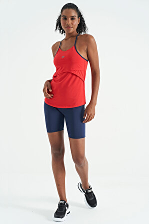 Kırmızı Sırt Çarpraz Askı Detaylı Standart Kalıp Kadın Spor Atlet - 97261 | XL