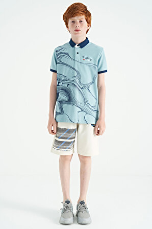 Açık Mavi Baskı Detaylı Standart Kalıp Polo Yaka Erkek Çocuk T-Shirt - 11165 | 11-12