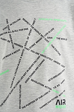 Gri Melanj Minimal Yazı Baskılı Standart Kalıp O Yaka Erkek Çocuk T-Shirt - 11132