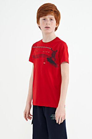 Kırmızı Baskı Detaylı Standart Kalıp O Yaka Erkek Çocuk T-Shirt - 11133 | 6-7 Yaş