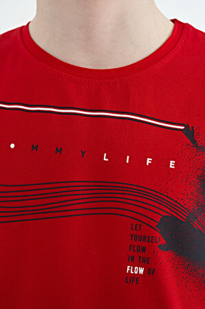 Kırmızı Baskı Detaylı Standart Kalıp O Yaka Erkek Çocuk T-Shirt - 11133 | 6-7 Yaş