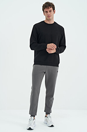 Siyah O Yaka Şardonlu Rahat Form Basic Erkek Sweatshirt - 88137 | S