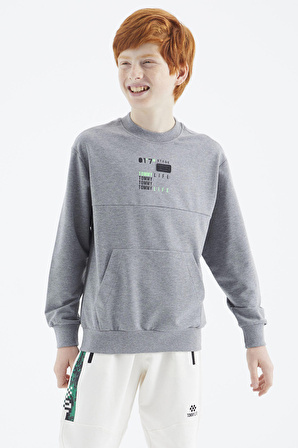 Gri Melanj Baskılı Erkek Çocuk Sweatshirt - 11175