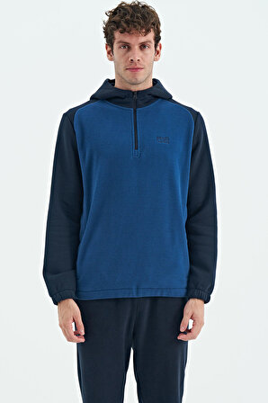 Parlıament Yarım Fermuarlı Kapüşonlu Renk Bloklu Standart Kalıp Erkek Polar Sweatshirt - 88300 | S