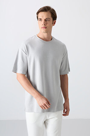 Taş Pamuklu Kalın Yumuşak Dokulu Oversize Fit Baskılı Erkek T-Shirt - 88324 | M
