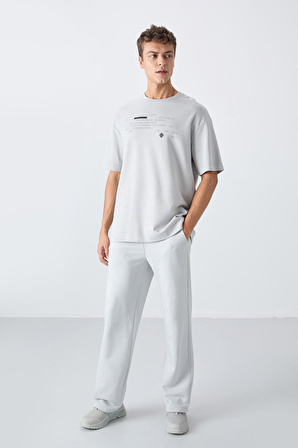 Taş Pamuklu Kalın Yumuşak Dokulu Oversize Fit Baskılı Erkek T-Shirt - 88326
