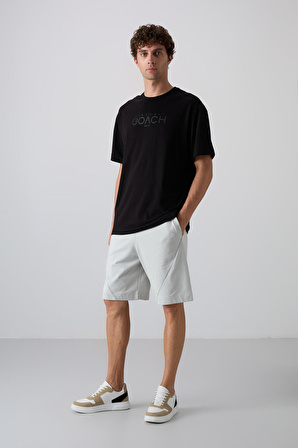 Siyah Pamuklu Kalın Yumuşak Dokulu Oversize Fit Baskılı Erkek T-Shirt - 88329