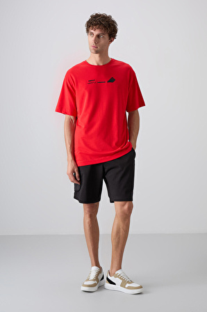 Fiesta Pamuklu Kalın Yumuşak Dokulu Oversize Fit Baskılı Erkek T-Shirt - 88330