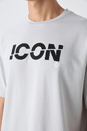 Taş Pamuklu Kalın Yumuşak Dokulu Oversize Fit Baskılı Erkek T-Shirt - 88331