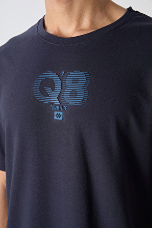 Lacivert Pamuklu Kalın Yumuşak Dokulu Oversize Fit Baskılı Erkek T-Shirt - 88333