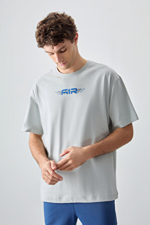 Taş %100 Pamuk Kalın Yumuşak Dokulu Oversize Fit Baskılı Erkek T- Shirt - 88356 | S