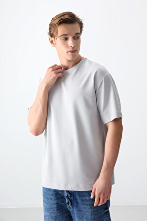 Taş Pamuklu Kalın Yumuşak Dokulu Oversize Fit Basic Erkek T- Shirt - 88377 | XXL