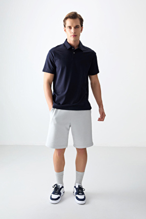 Lacivert Pamuklu Kalın Yumuşak Dokulu Polo Yaka Oversize Fit Basic Erkek T- Shirt - 88381