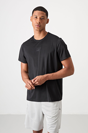 Siyah Polyester Nefes Alan Dokulu İnce Esnek Standart Fit Erkek Performans T-Shirt - 88384