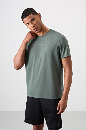 Haki Polyester Nefes Alan Dokulu İnce Esnek Standart Fit Erkek Performans T-Shirt - 88384