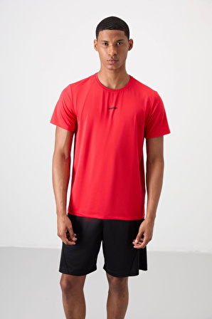 Kırmızı Polyester Nefes Alan Dokulu İnce Esnek Standart Fit Erkek Performans T-Shirt - 88384