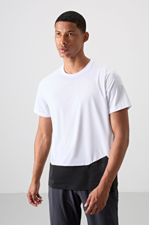 Beyaz Polyester Nefes Alan Dokulu İnce Esnek Standart Fit Erkek Performans T-Shirt - 88383