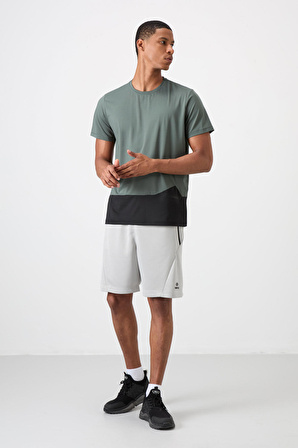 Haki Polyester Nefes Alan Dokulu İnce Esnek Standart Fit Erkek Performans T-Shirt - 88383
