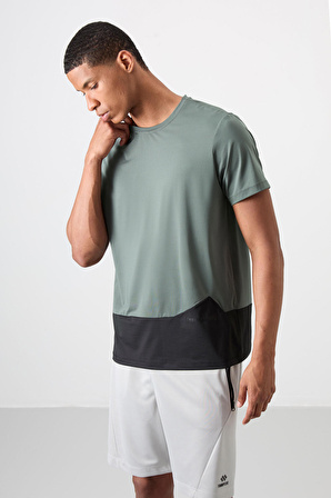 Haki Polyester Nefes Alan Dokulu İnce Esnek Standart Fit Erkek Performans T-Shirt - 88383