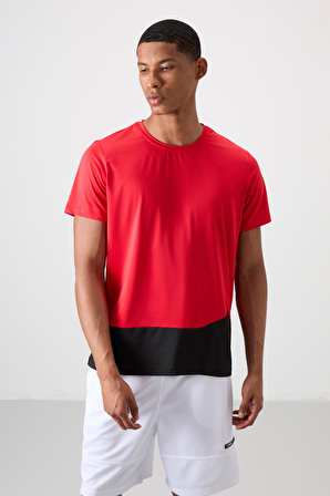Kırmızı Polyester Nefes Alan Dokulu İnce Esnek Standart Fit Erkek Performans T-Shirt - 88383