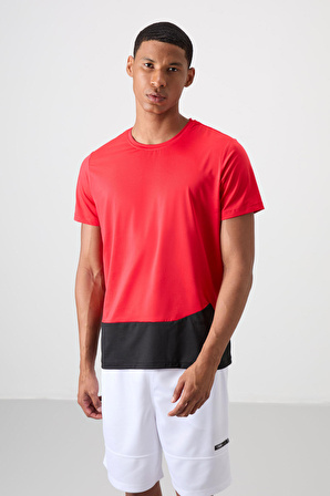 Kırmızı Polyester Nefes Alan Dokulu İnce Esnek Standart Fit Erkek Performans T-Shirt - 88383