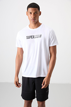 Beyaz Polyester Nefes Alan Dokulu İnce Esnek Standart Fit Erkek Performans T-Shirt - 88385