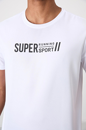 Beyaz Polyester Nefes Alan Dokulu İnce Esnek Standart Fit Erkek Performans T-Shirt - 88385