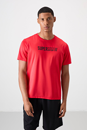 Kırmızı Polyester Nefes Alan Dokulu İnce Esnek Standart Fit Erkek Performans T-Shirt - 88385