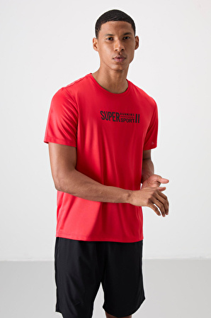 Kırmızı Polyester Nefes Alan Dokulu İnce Esnek Standart Fit Erkek Performans T-Shirt - 88385