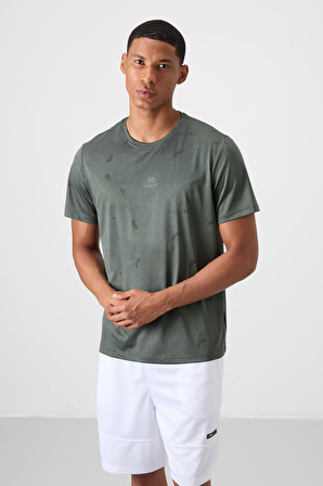 Haki Polyester Nefes Alan Jakarlı İnce Esnek Standart Fit Erkek Performans T-Shirt - 88397