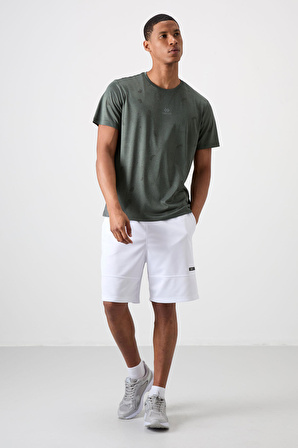 Haki Polyester Nefes Alan Jakarlı İnce Esnek Standart Fit Erkek Performans T-Shirt - 88397