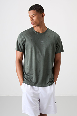 Haki Polyester Nefes Alan Jakarlı İnce Esnek Standart Fit Erkek Performans T-Shirt - 88397