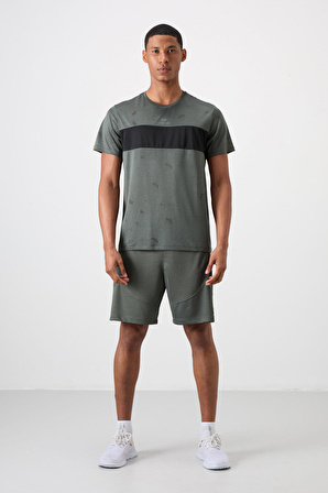 Haki Polyester Nefes Alan Jakarlı İnce Esnek Standart Fit Erkek Performans T-Shirt - 88398