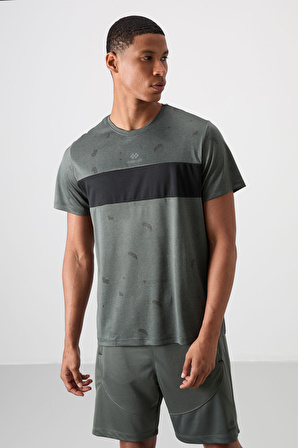 Haki Polyester Nefes Alan Jakarlı İnce Esnek Standart Fit Erkek Performans T-Shirt - 88398