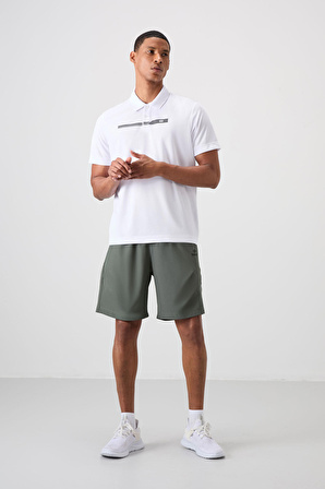 Beyaz Polyester Nefes Alan Dokulu İnce Esnek Standart Fit Polo Yaka Erkek Performans T-Shirt - 88393
